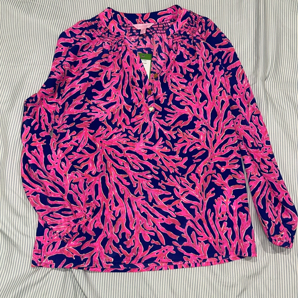 Lilly Pulitzer Elsa Top Long Sleeve Tropical Print / Coral